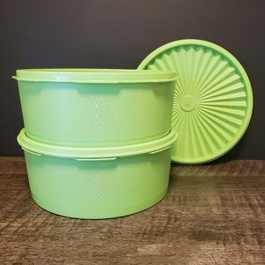 Vintage Tupperware Green Servalier Stackable Storage Containers #1204